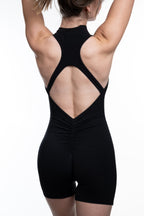 Black Zip Backless Romper.